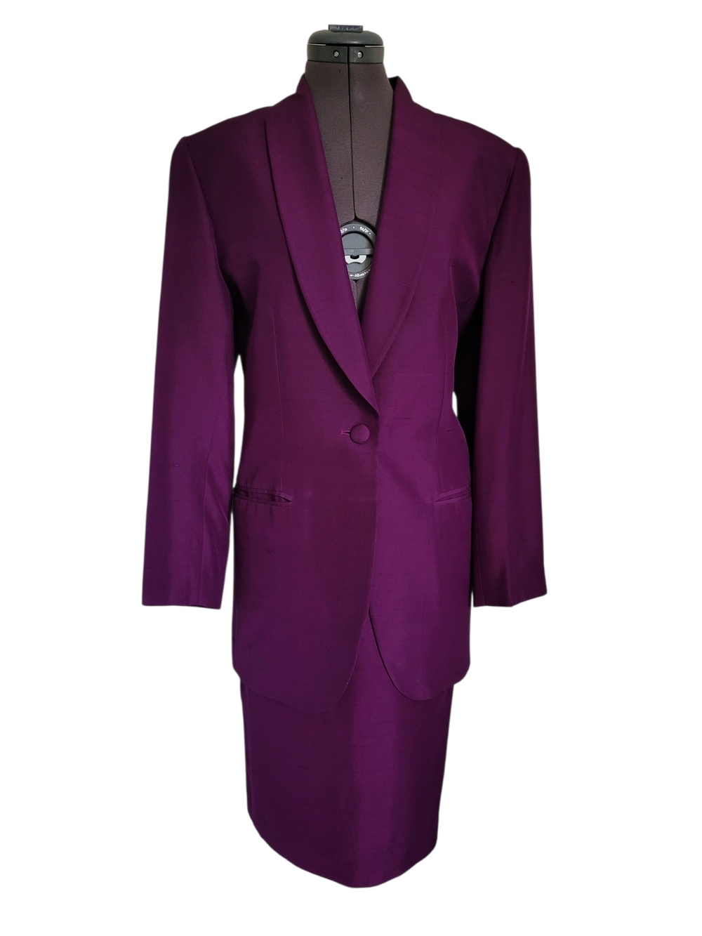 Silk Vintage CHAUS Purple 2-Piece Skirt Suit Set Blazer Skirt Power Suit 80s 90s